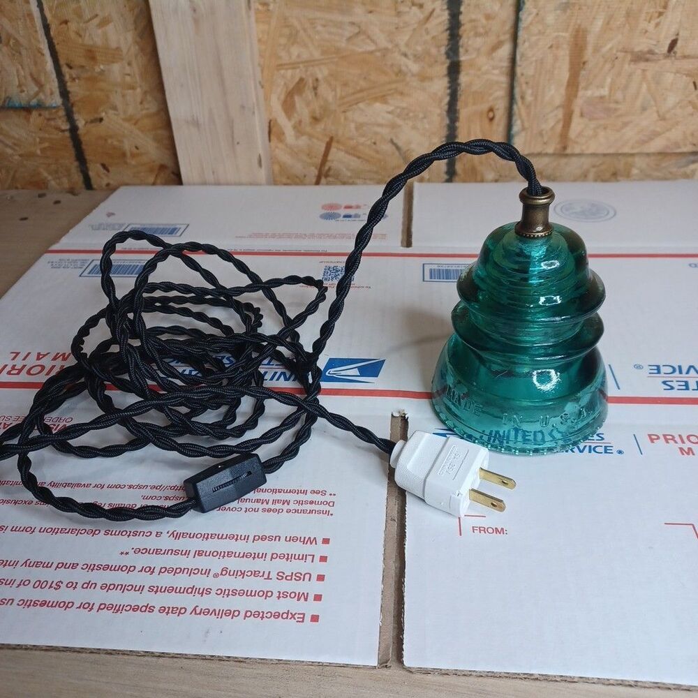 Glass Insulator Hanging Pendant Light with Wall Plug and Dimmable light Railroad
